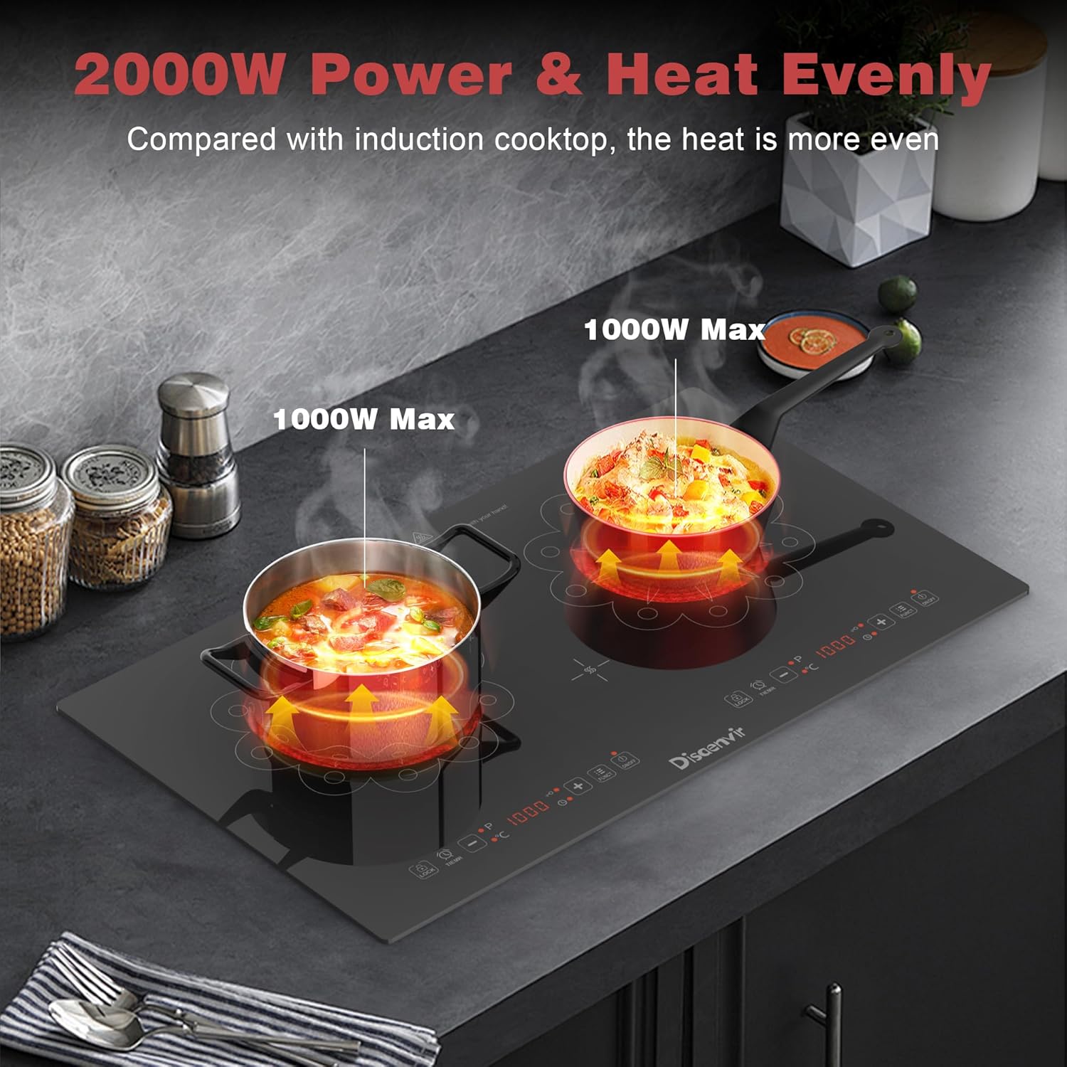 2 Burner Electric Cooktop - 24 Inch Elecric Stovetop Built-in and Countertop, Portable Double Burner Ceramic Cook Top with Child Lock, Timer