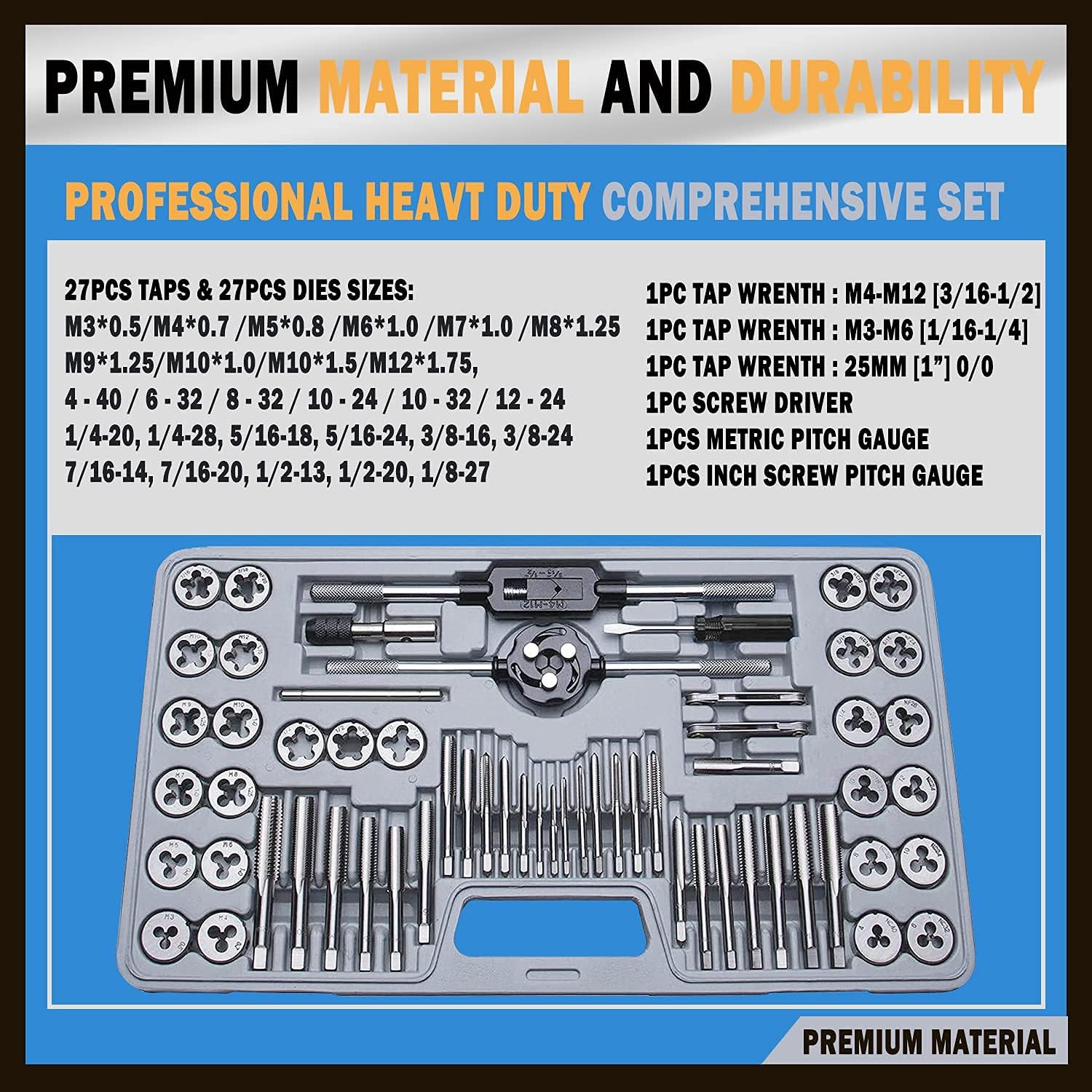 EilxMag 110PCS Hardened Alloy Steel Metric Tap and Die Rethreading Tool Set - Cutting External & Internal Threads with Storage Case (Pakage)