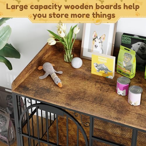 41.4" Large Dog Crate Furniture with Chew-Resistant, Heavy Duty Dog Kennel Indoor with Storage, End Table Wooden Dog Cage with Name Tag