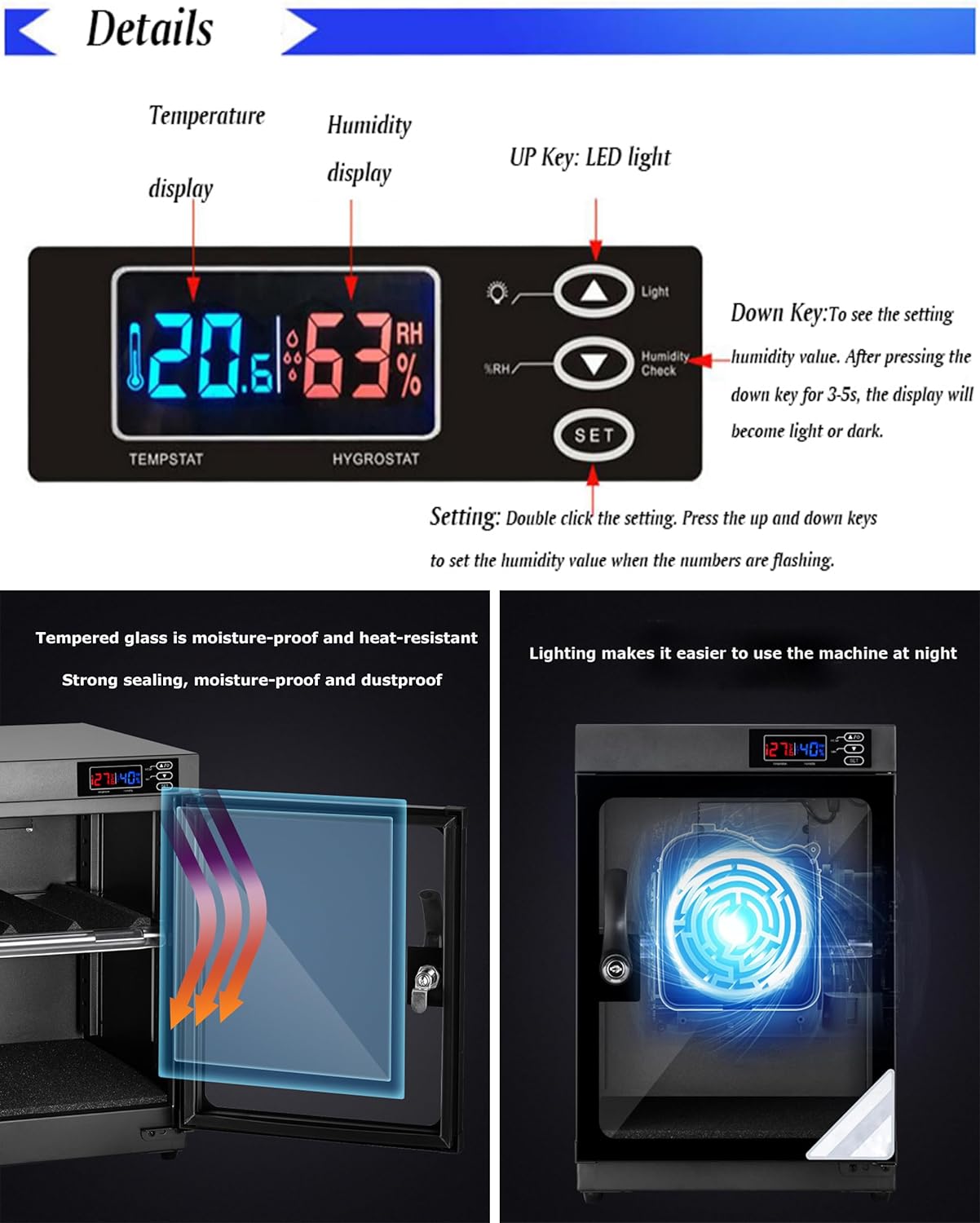 Electronic Dry Cabinet 30L, 2 Layers Camera Digital Dehumidifying Dry Box for Camera Lens and Electronic Equipment Storage - Smart Home Appliances