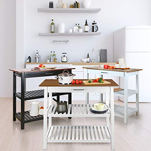 Casual Home Kitchen Island with Solid American Hardwood Top, Natural/White, 40" W (373-91)