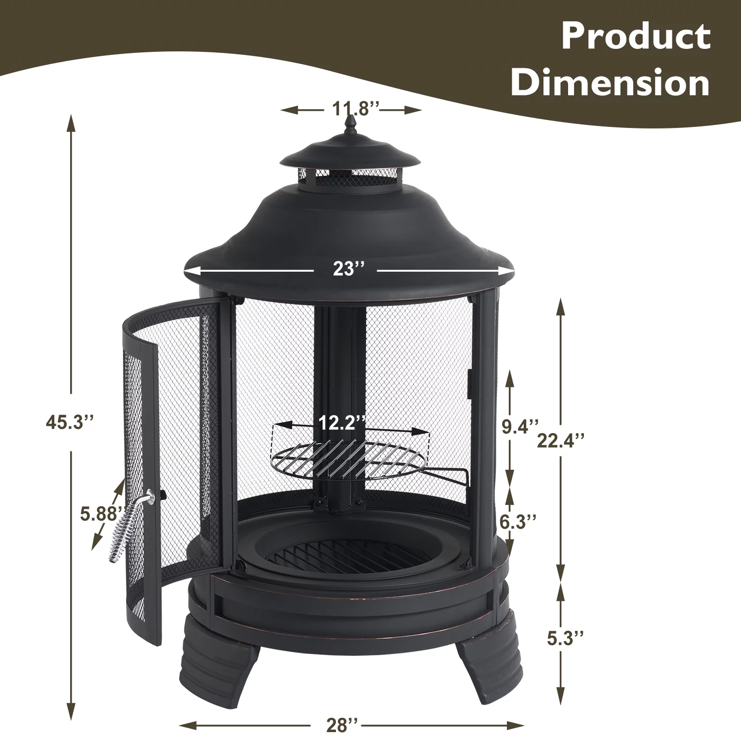 BaPiPro Fire Pit for Outside, 2 in 1 Fire Pit with Removable Grill, Outside Wood Burning Fire Pit for Patio, Backyard,Black Pagoda