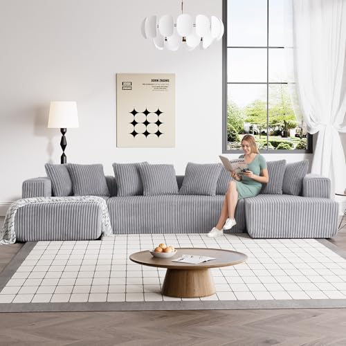 131" Modular Sectional Sofa Cloud Couch, Corduroy Memory Foam Black Sectional Couches for Living Room, Modern Deep Seat Boneless Sofa