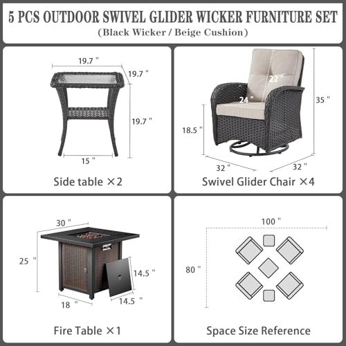 Patio Wicker Chairs Swivel Rocker - Outdoor Swivel Rocking Chairs Set of 2 with Rattan Side Table