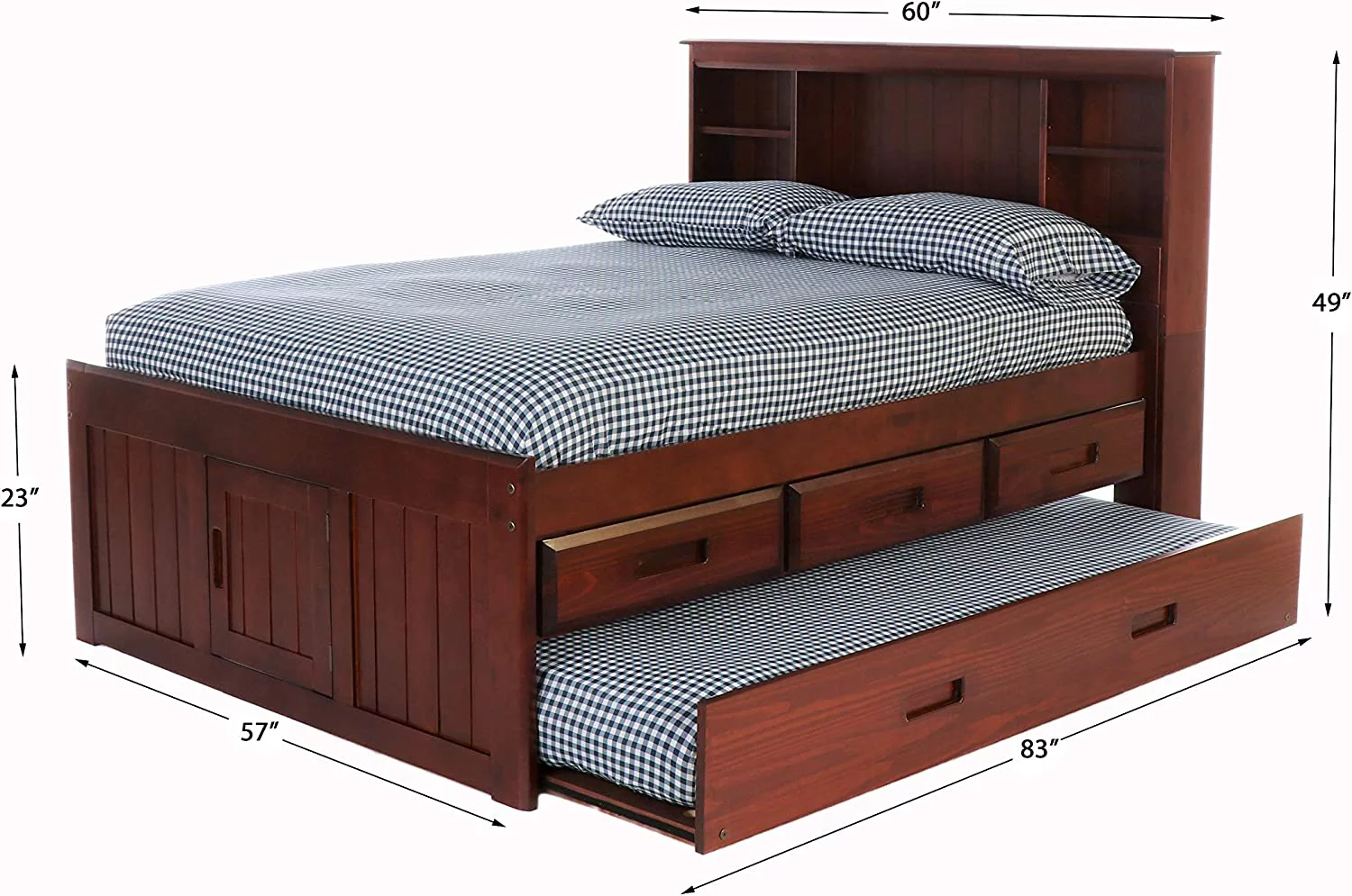Discovery World Furniture - Full Size Bed Frame with Headboard Bookcase Captain Bed with 6 Drawers, Full Size Bed with Storage, Charcoal