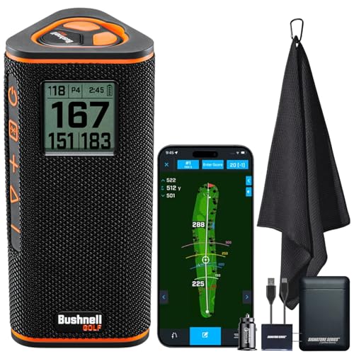 Bushnell Golf Wingman View GPS Speaker | LCD Screen, Magnetic Mount, Music & Audible Distances for 36,000+ Courses, Wireless Remote, 36-Hole Battery
