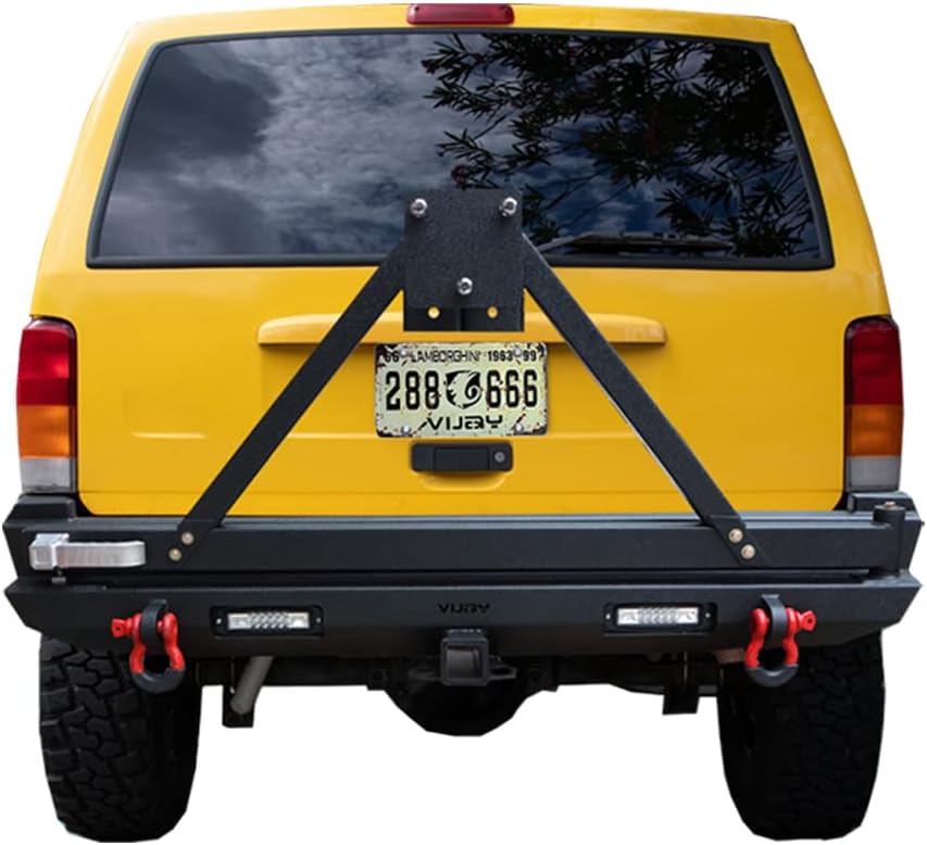 Vijay Rear Bumper With LED Lights and Tire Carrier Compatible with 1984-2001 Cherokee XJ