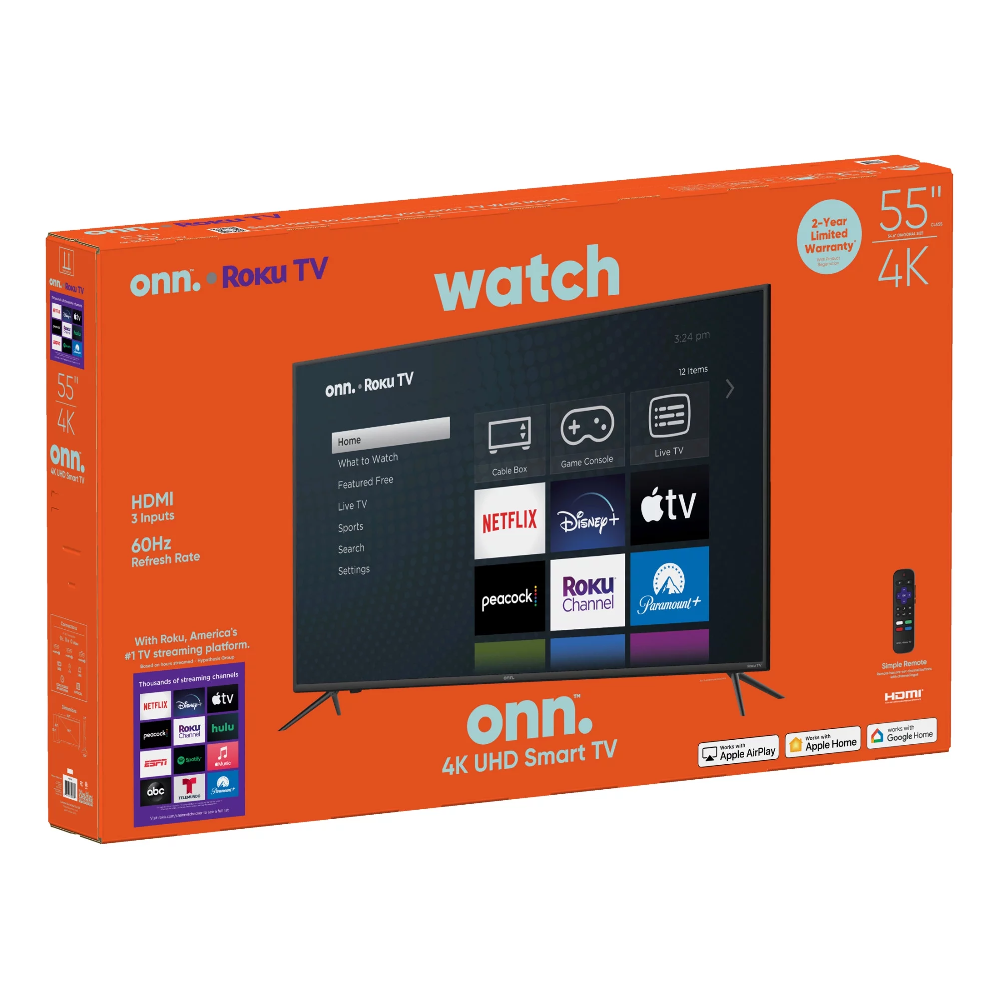 onn. 55” Class 4K UHD (2160P) LED Roku Smart Television HDR (100012586)