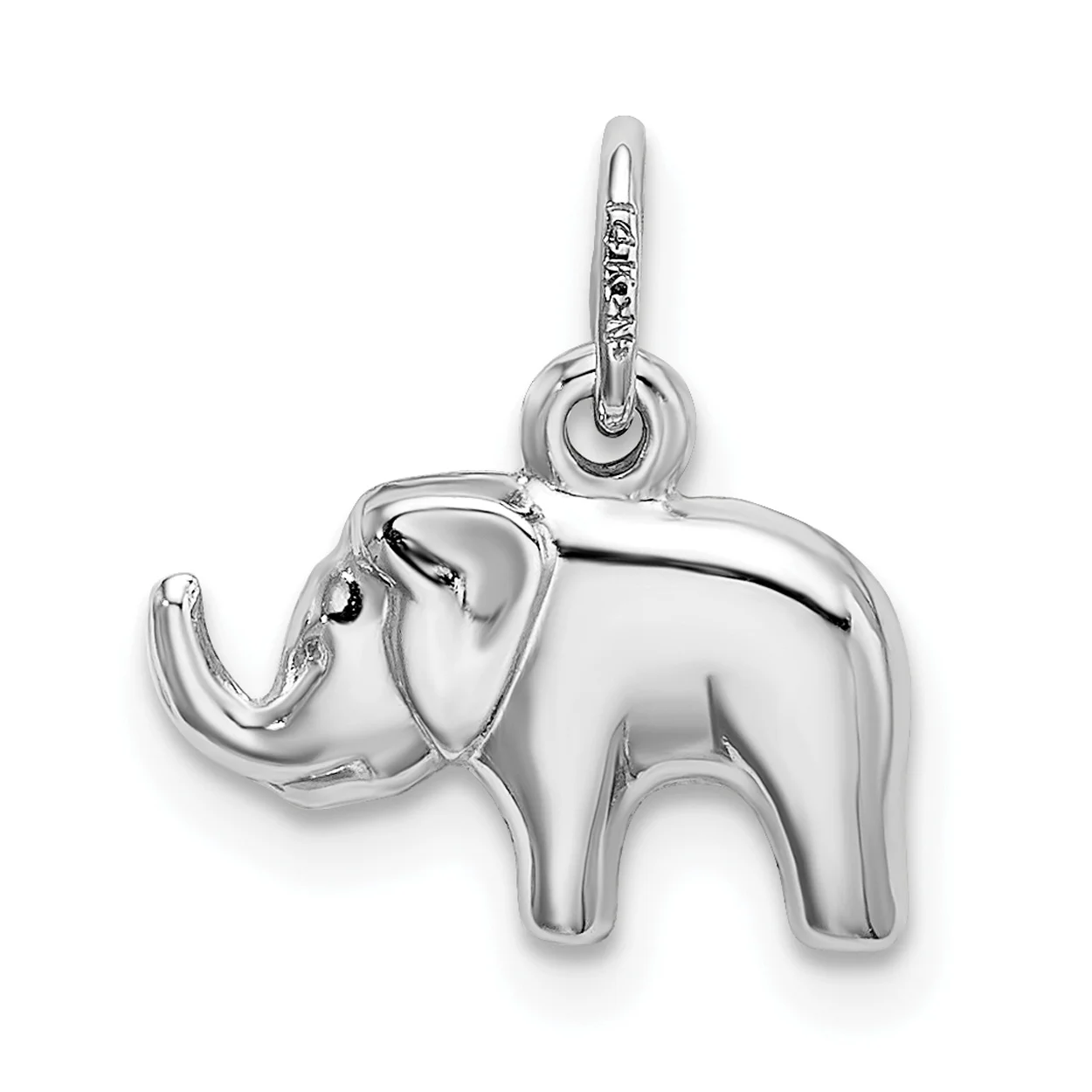Carat in Karats 14K White Gold Rhodium Plated Elephant Pendant Charm (14mm x 13mm)