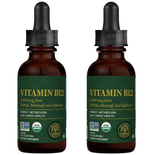 Global Healing Vitamin B12 Sublingual 5000 mcg Organic Liquid Supplement, Methylcobalamin, Adenosylcobalamin