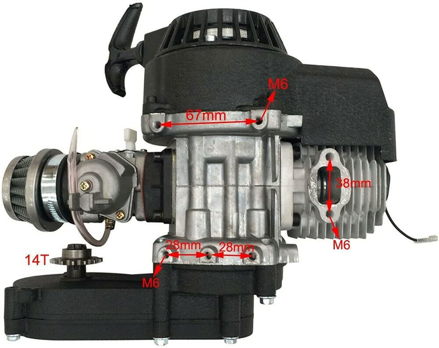 49CC 2-Stroke Engine Motor Kit - Gasoline Engine for Mini Bike, ATV, Scooter - Single Cylinder, Air Cooled