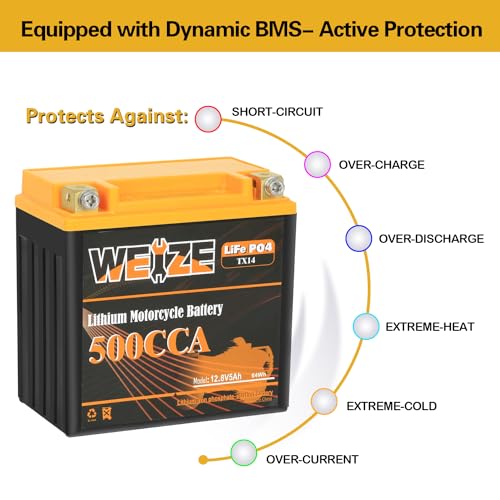 Weize Lithium YTX30L-BS, 700A Lithium LiFePO4 YTX30L Motorcycle Battery, 12V 10AH ATV, UTV, Jet Ski, Scooter, Lawn Mower, Tractor, Generator Battery