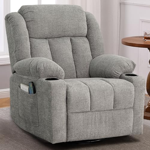 Rocker Swivel Recliner Chair for Adults, Overstuffed Large Manual Recliner Glider with Massage and Heat