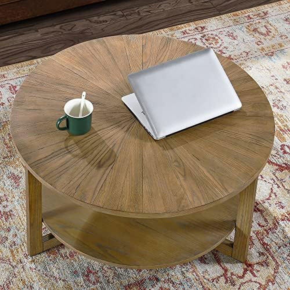 YZboomLife Round Coffee Table Living Room  Circle Round Coffee Table with   Farmhouse Solid Wood Coffee Table  Yellowish Brown  KFZ-3338