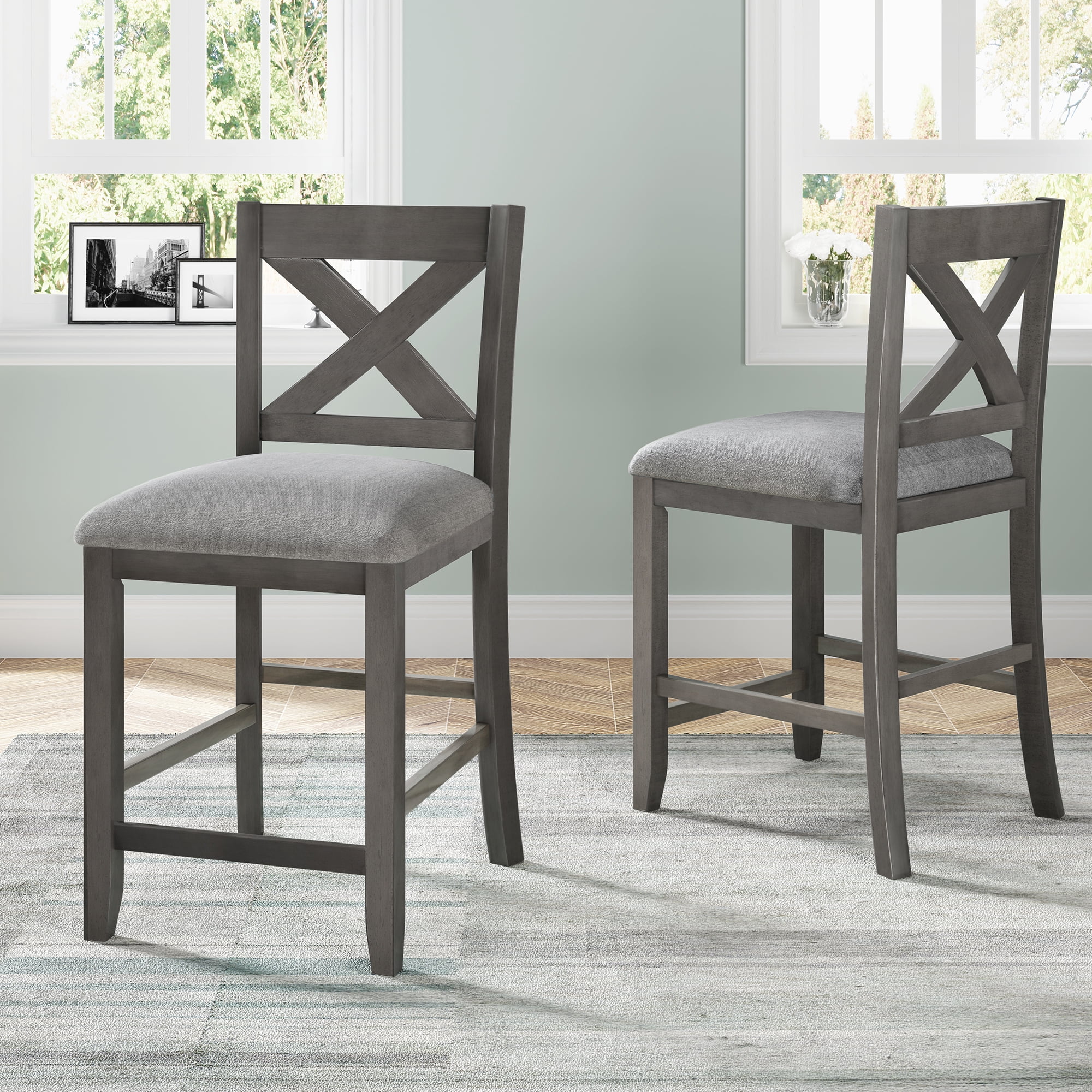 Churanty 5 Pieces Counter Height Farmhouse Dining Table for 4,Wooden Bar Table Set with 4 Chairs, Gray - Curated Treasures Market