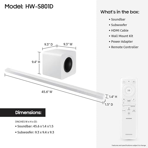 SAMSUNG HW-S50B/ZA 3.0ch All-in-One Soundbar w/Dolby 5.1, DTS Virtual:X, Q Symphony, Built in Center Speaker, Adaptive Sound Lite