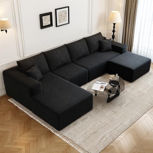 107.5" Cloud Modular Sectional Sofa with 1 Ottoman,Modern Minimalist Upholstered Couches, Comfort U Shaped Sofa for Living Room