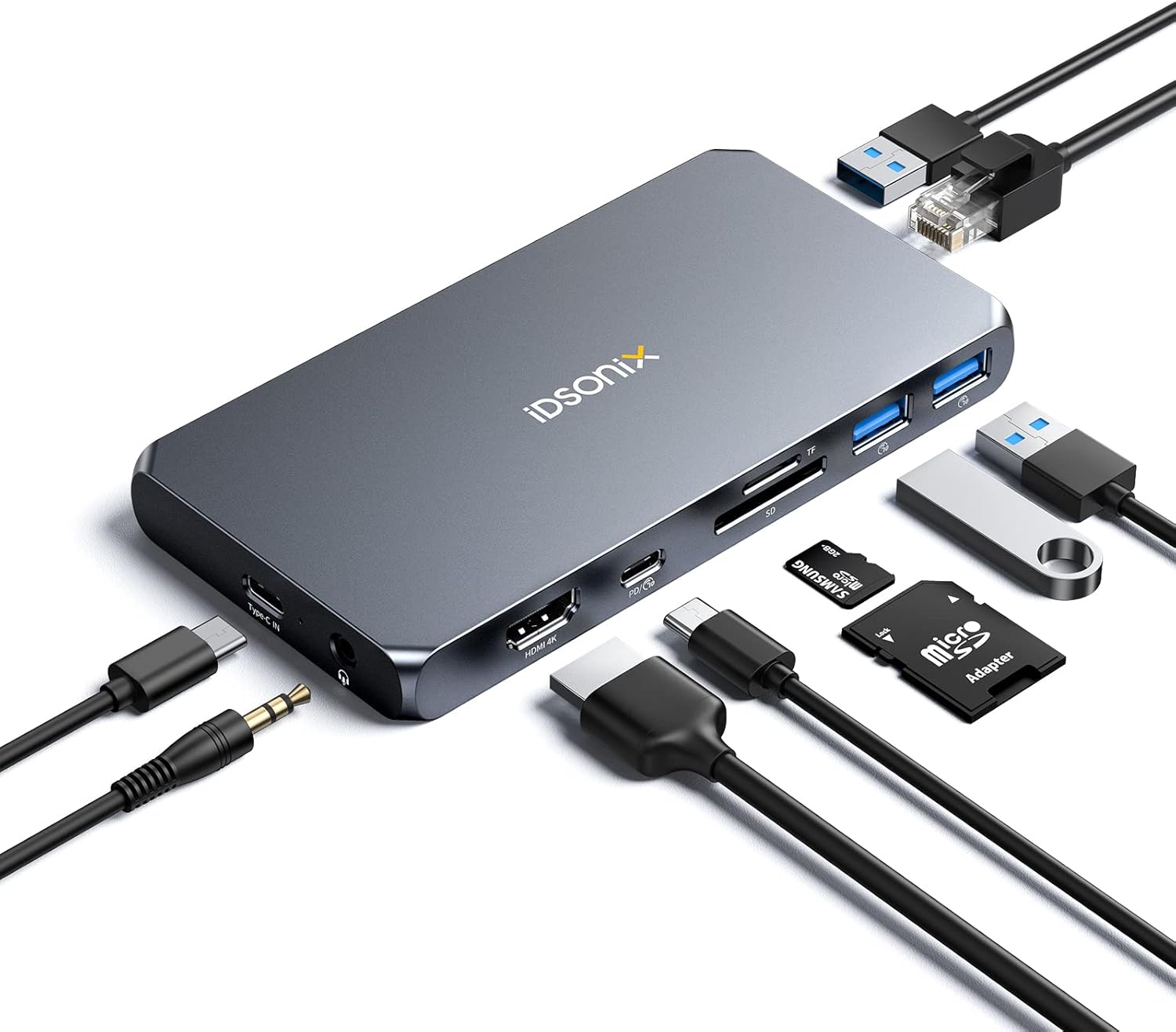 USB-C Hub Docking Station with M.2 NVMe Enclosure, iDsonix 10 in 1 Type-C Docking Station with HDMI 100W Power Delivery