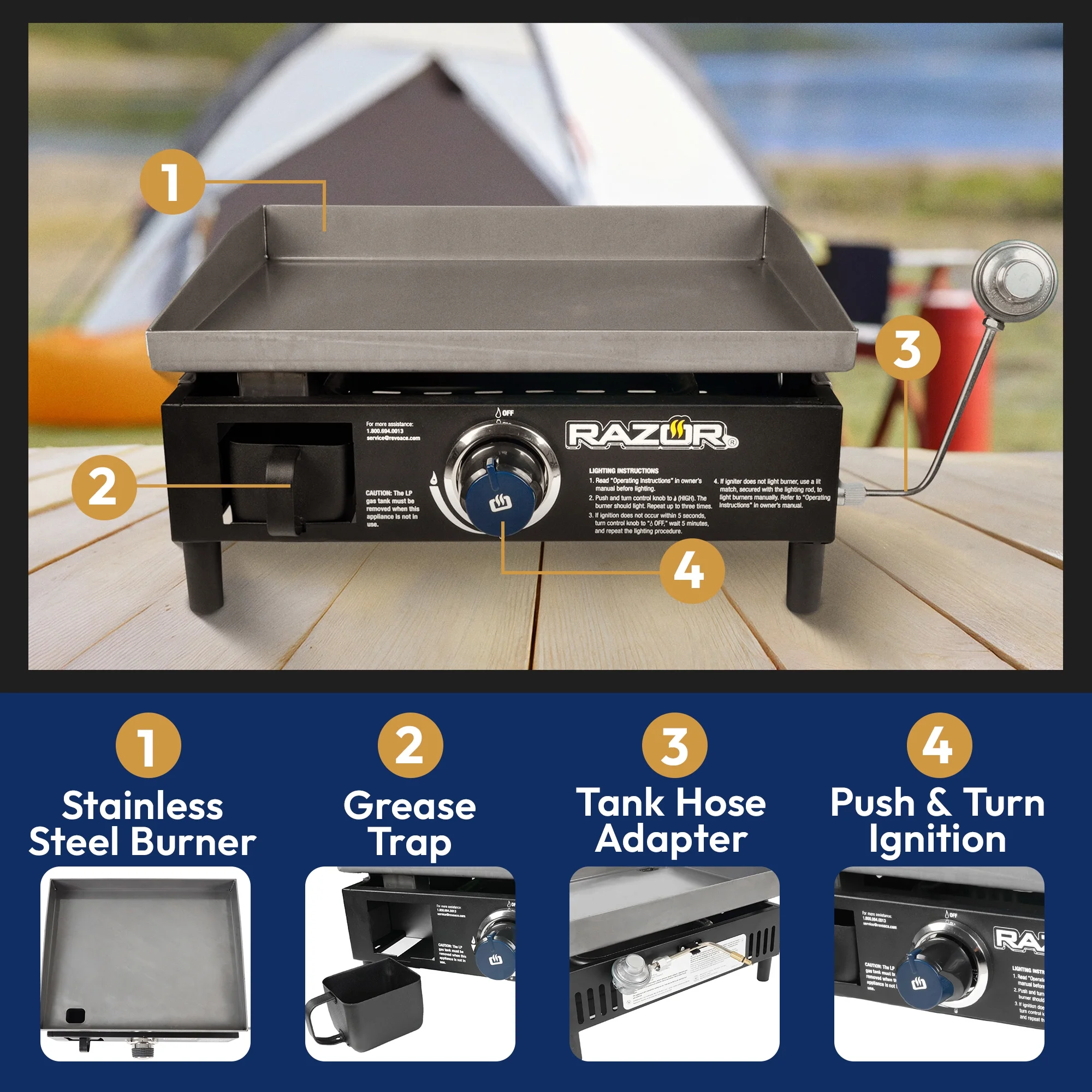 Razor Griddle GGT2160M 19" Portable 1 Burner LP Propane Gas Grill, Steel