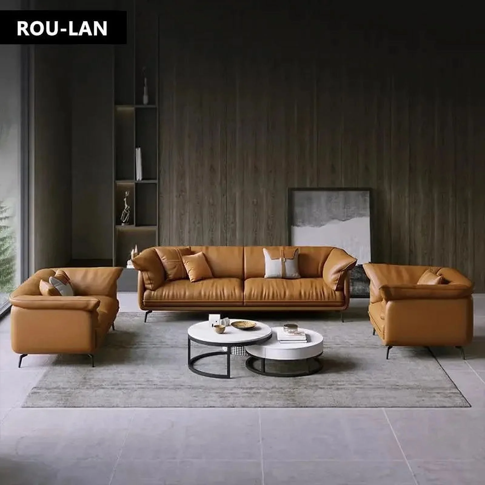 Modern Minimalist Living Room Leather Sofa  Apartment Furniture Set Combination Wtih Customzied Color