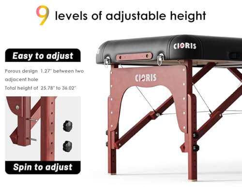 CLORIS 84" Professional Massage Table Portable 2 Folding Lightweight Facial Solon Spa Tattoo Bed Height Adjustable with Carrying Bag & Aluminium Leg
