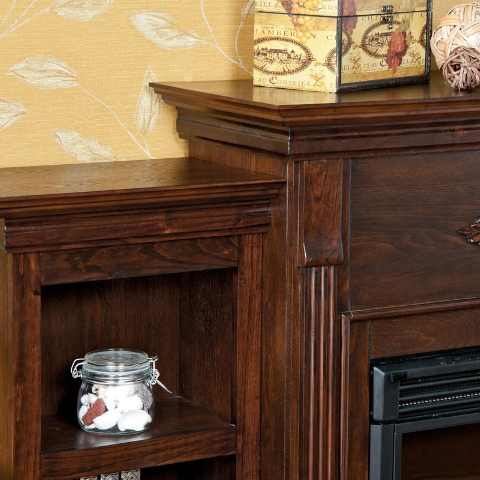 SEI Furniture Fredricksburg Wood Electric Fireplace with Bookcases in Black