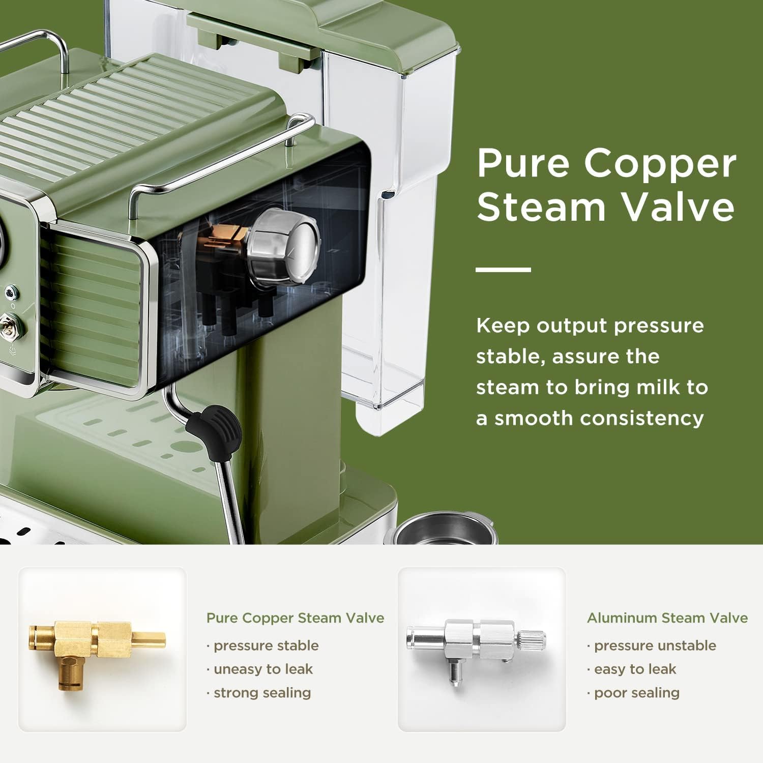 Neretva Espresso Coffee Machine 15 Bar Espresso Maker with Milk Frother Steam Wand Cappuccino, Latte for Home Barista, 1.6L Removable Water Tank
