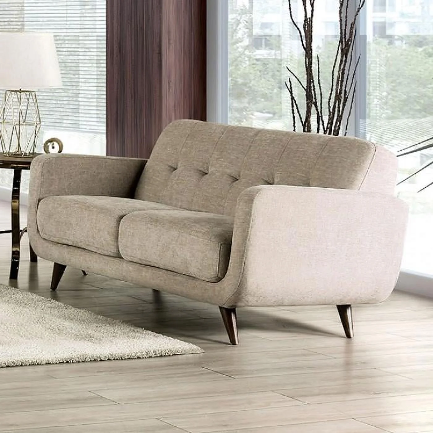 Mid-century Modern Beige Living Room Set 3pcs FOA Siegen