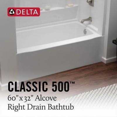 Delta Classic 500 60 in. Right Drain Rectangular Alcove Bathtub - Shop Hardware Tools Online Store