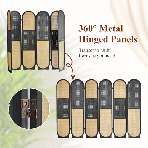 4 Panel Room Dividers and Folding Privacy Screens, 5.6Ft Wooden Pegboard Display, Privacy Dividers for Bedroom