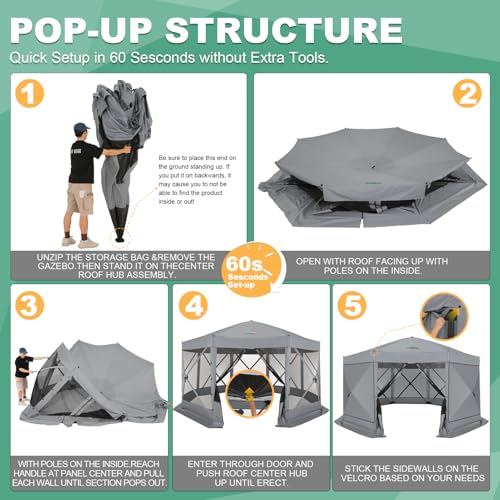 COBIZI 12x12ft Pop up Gazebo Screen Tent Screen House for Camping, Camping Outdoor Screened Gazebo, Canopy Tent