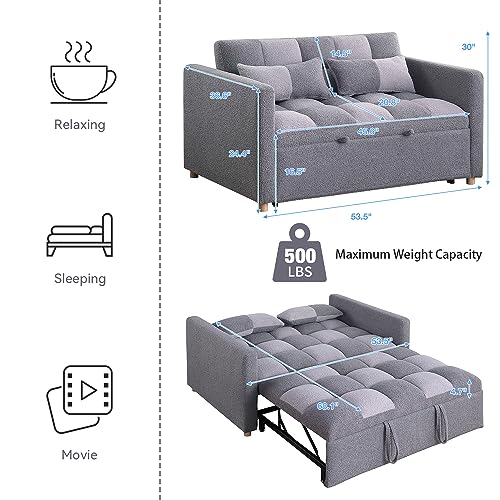 Loveseat Sleeper, Pull Out Sleeper Sofa with Adjustable Backrest and Pillows, Teddy Fabric Couch Bed for Living Room
