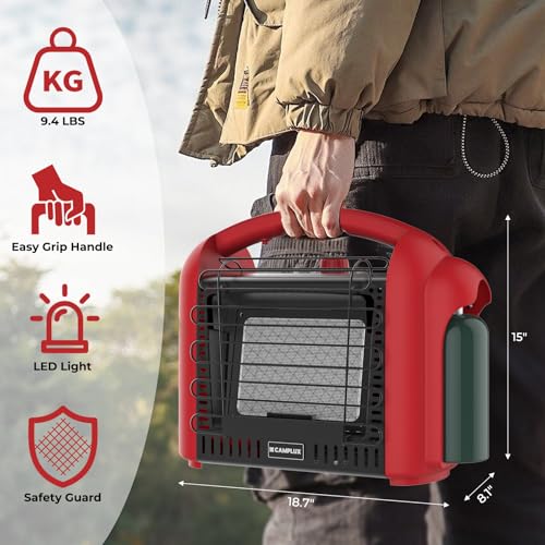 CAMPLUX Portable Propane Heater Outdoor and Indoor, 12000 BTU LP Gas Buddy Heater for Camping with ODS & Tip-over Protection