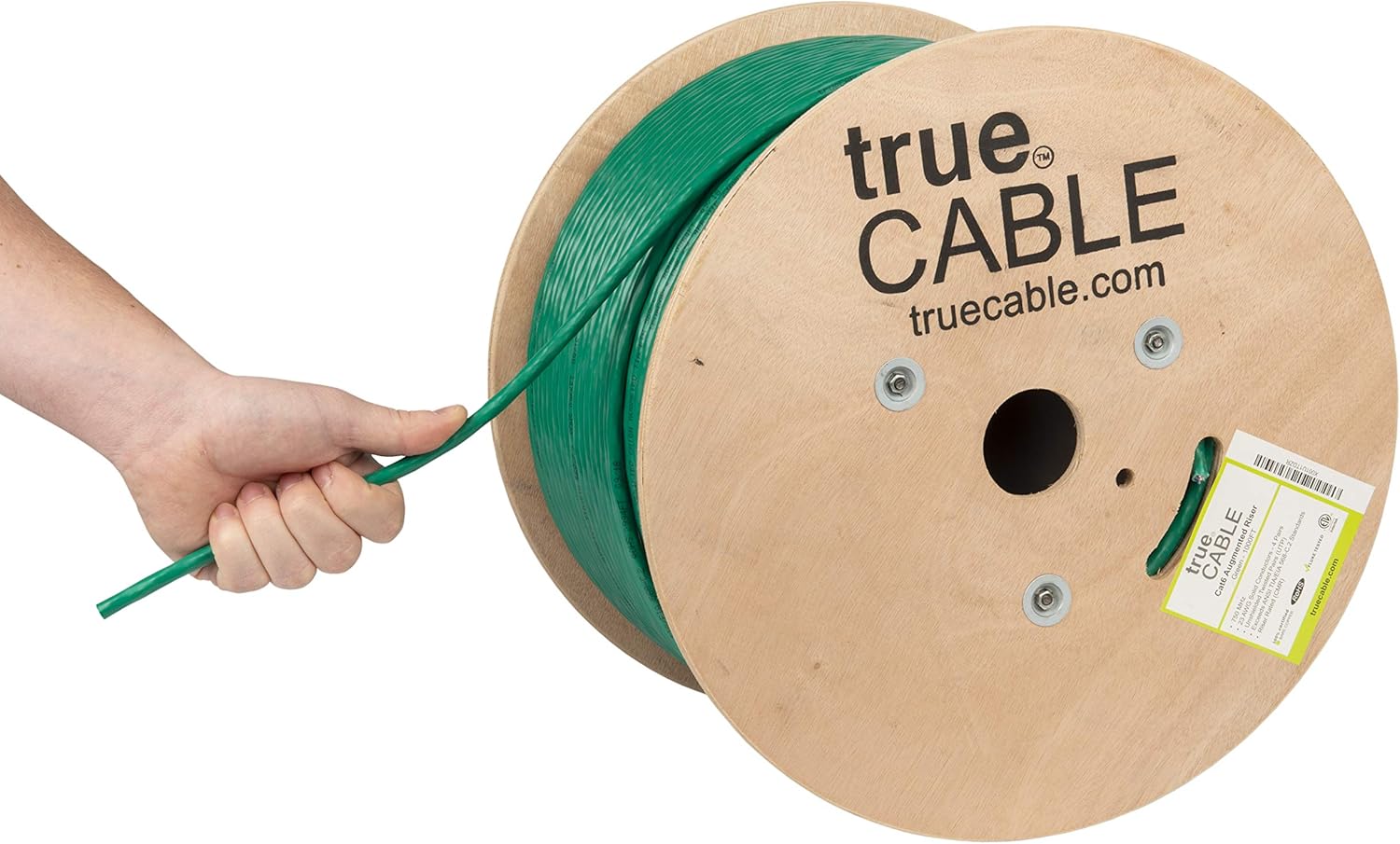 trueCABLE Cat6A Riser (CMR), 1000ft, Blue, 23AWG 4 Pair Solid Bare Copper, 750MHz, PoE++ (4PPoE), ETL Listed, Unshielded Twisted Pair (UTP)