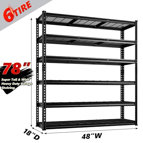 REIBII 60" W Garage Shelving 3000LBS Garage Shelving Heavy Duty Storage Shelves, 5 Tier Metal Shelves, Adjustable Industrial Shelf for Warehouse