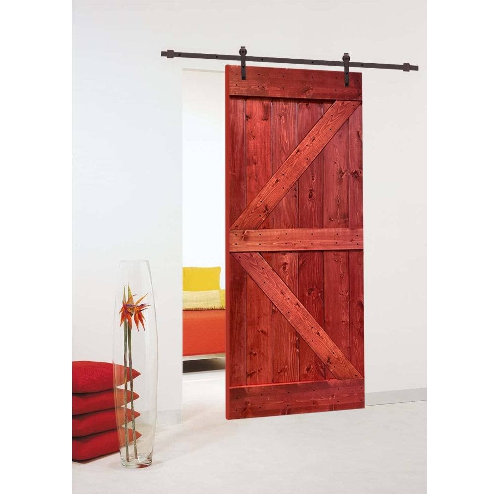 CALHOME K Series 42 in. x 84 in. Pre-Assembled Jungle Green Stained Wood Interior Sliding Barn Door with Hardware Kit