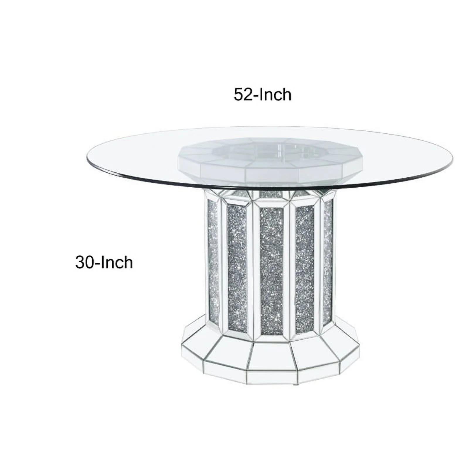 Benjara BM230702 Round Glass Top Dining Table with Cross Oval Base, Silver