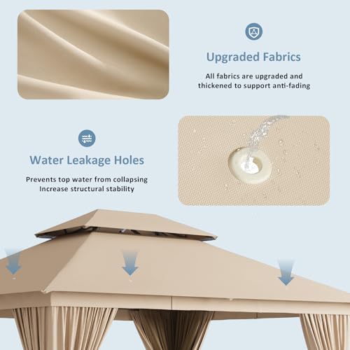 Aoxun 10'x12' Outdoor Patio Gazebo, Heavy Duty Party Tent with Wind-Resistant Ropes