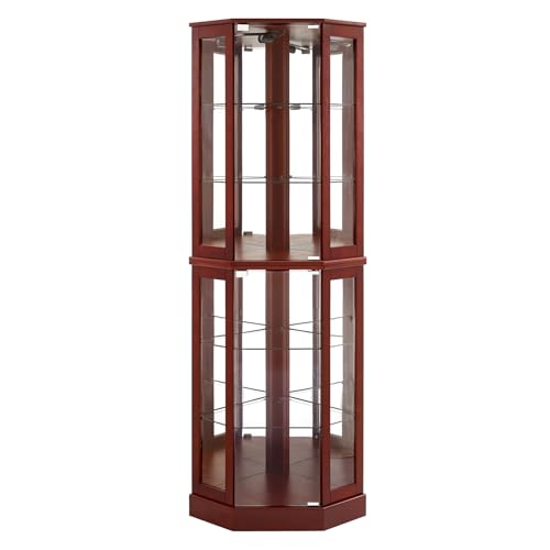 Lighted Display Cabinet Corner Curio Cabinet with Mirrors and Adjustable Shelves
