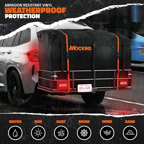 Mockins XL 66"x30"x14" High Rail Folding Hitch Cargo Carrier w/ 45 CuFt Trailer Hitch Cargo Carrier Bag | 500Lbs Cap Luggage Rack for SUV Car & Truck