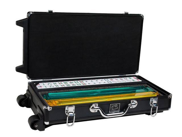 American Mahjong Set Wheeled Aluminum Case White Tiles Pusher Arms Black Color White Swan Jongg by mAh