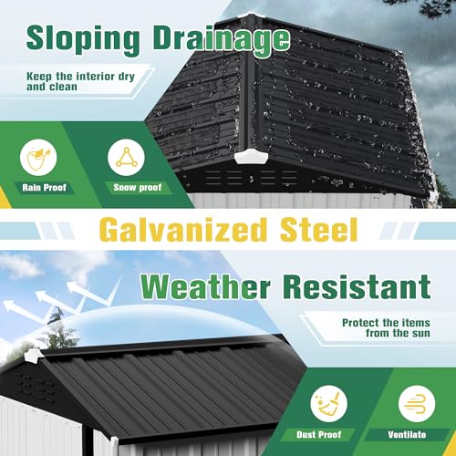 Flamaker Storage Shed Waterproof Metal Garden Shed with Lockable Door Utility Tool Shed Outdoor Storage for Backyard, Patio and Lawn (5 x 3 FT)