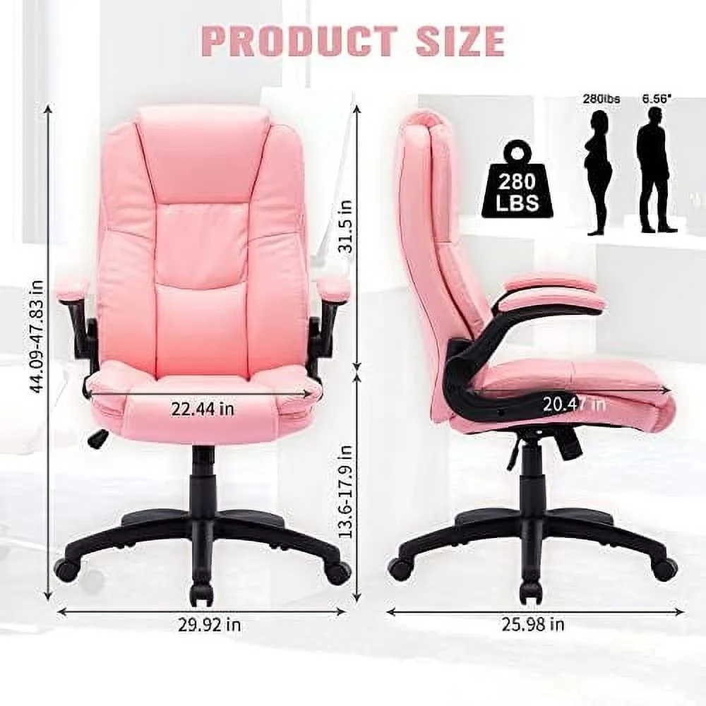 HOOMHIBIU High Back Office Chair  Leather Executive Office Chair  Ergonomic Home Office Desk Chair with Flip-up Arms  Comfortable Double Thickening