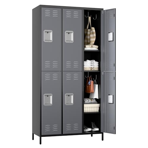 6 Door Metal Storage Locker 18 Hooks,Metal Locker for Employees with Lock for School Garage Office Gym Bedroom,Assembly Required