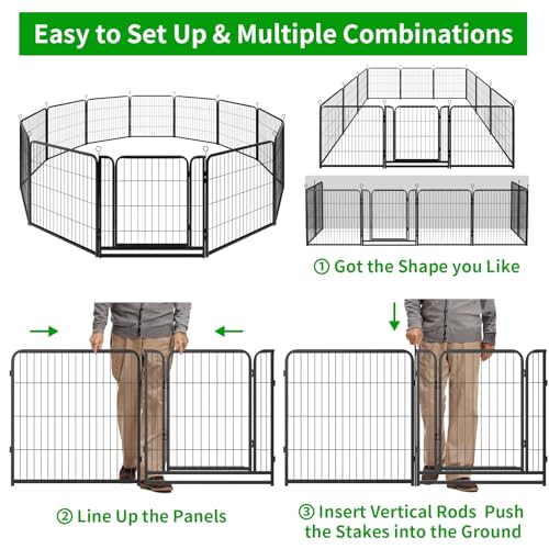 Dog Playpen Outdoor Extra Wide 12 Panels Heavy Duty Anti-Rust Coating-Strengthened Dog Fence 40" Height with Doors Portable for RV Camping Yard