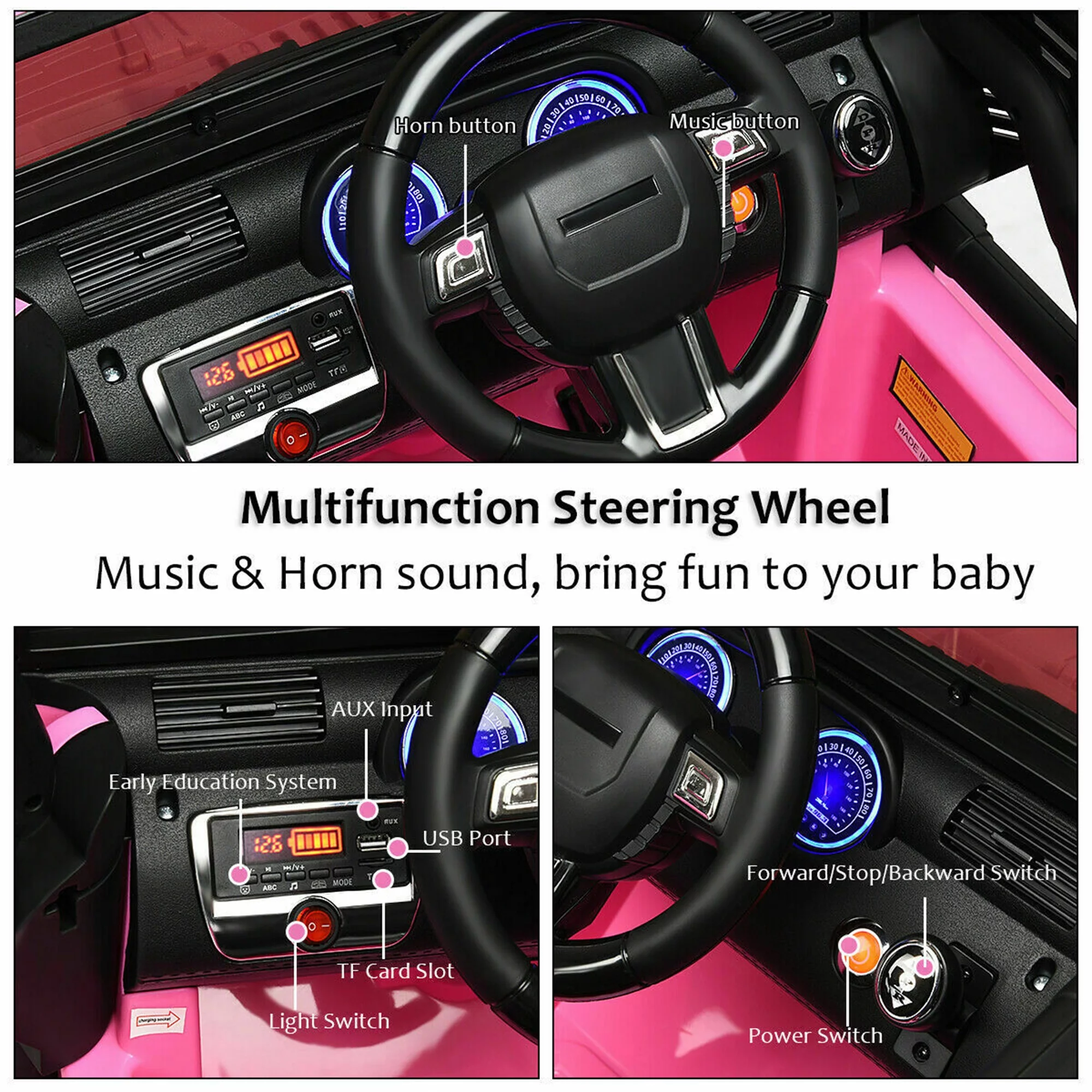 Gymax Electric 12V Kids Ride-on Car Truck Parent Control with 2.4 GHZ Remote Control Pink