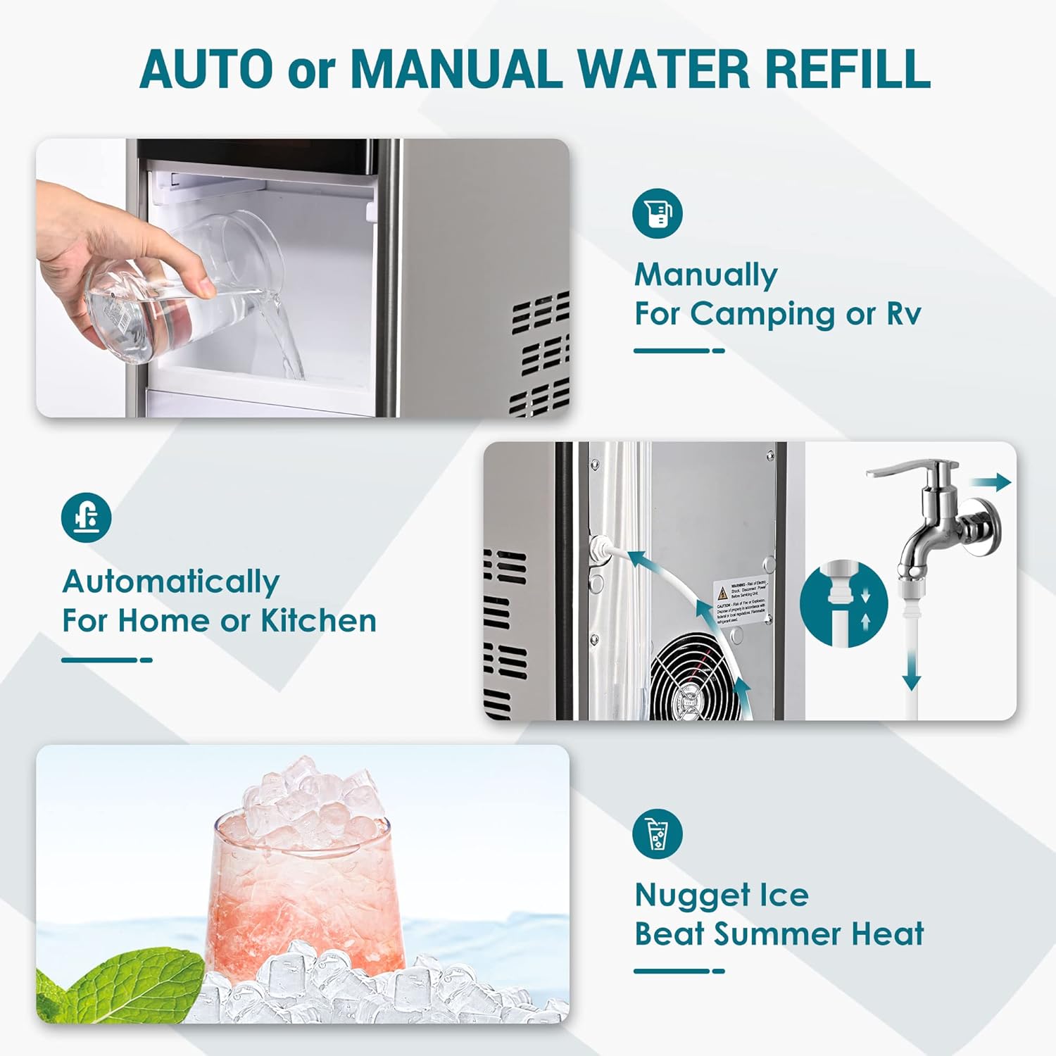 EUHOMY Nugget Ice Maker Countertop, Max 33lbs/24H, 2 Ways Water Refill, LED Light, Self-Cleaning Pebble Ice Maker with Basket and Scoop