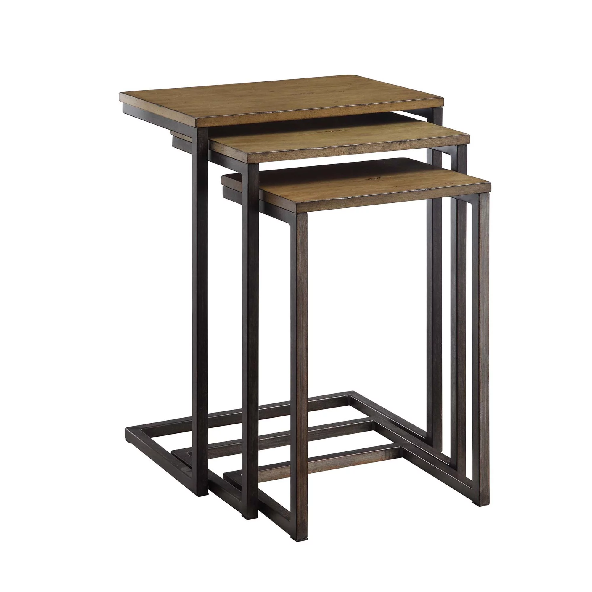 Contemporary Home Living Set of 3 Brown and Black Nesting Tables with Mango Wood Top 23.5"