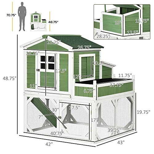PawHut 49" Small Chicken Coop Hen House with Garden Space, Chicken House Outdoor Run Cage with Weather Protection, 2-4 Birds, Green