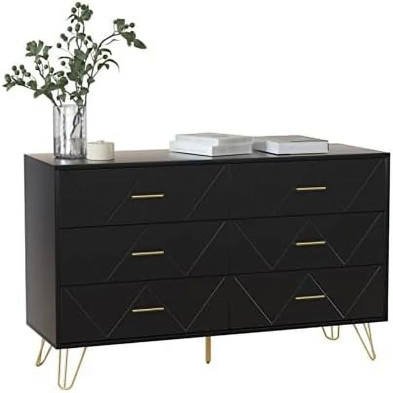 HOOMHIBIU Dresser for Bedroom  6 Drawer Dresser with Sturdy Frame  Wood Rustic Chest for Living Room  Office  Closet (Black)